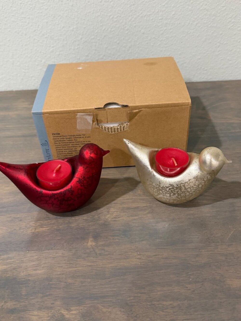 Partylite Blown Glass Christmas Doves Tealight Candle Holders With Box